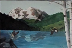Mountain Lake with Geese Print